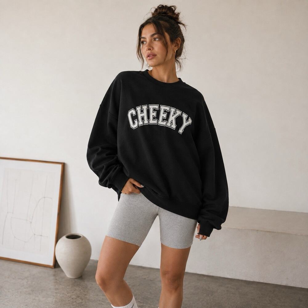 L*Space Legend Black Sweatshirt Cheeky Graphic Oversized Crewneck Lounge Small